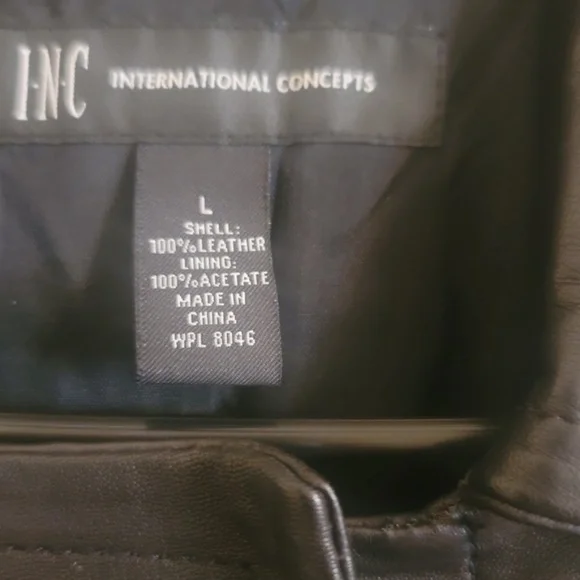 NWT INC Black Genuine Leather Trench Button Long Sleeve Coat Jacket Size…